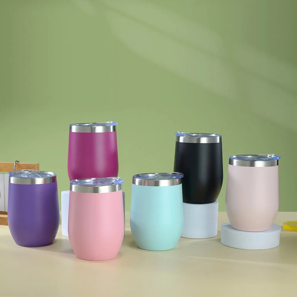 360ml Double Wall Vacuum Insulated Cup 304 Stainless Steel Eggshell Wine Tumbler for Coffee Tea Red Wine Office Home Travel