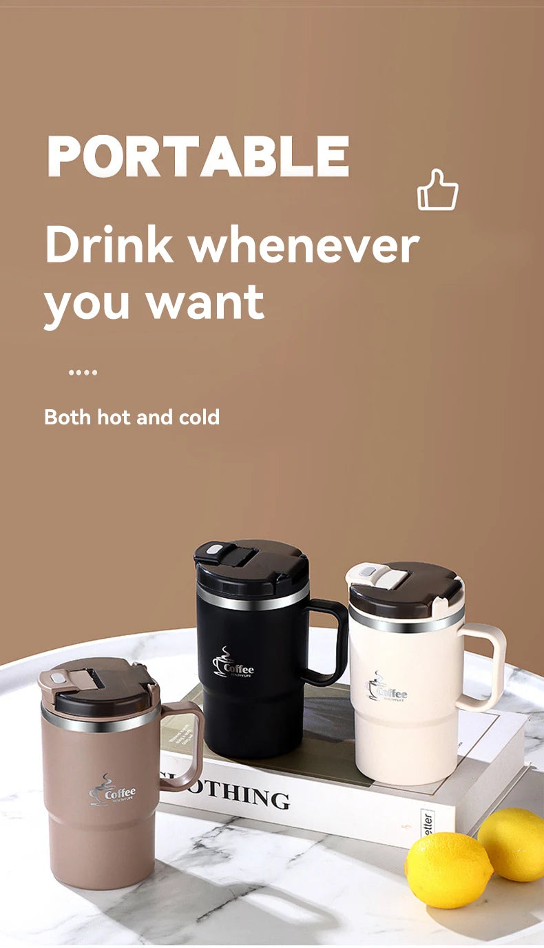 450/500ml 304 Stainless Steel Coffee Cup With Strainer & Spoon Double Wall Insulated Mug Student Portable Drinking Cup Drinkware