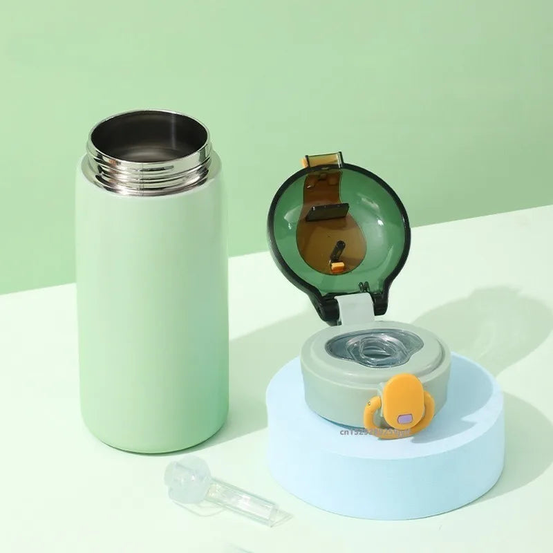 1pc 320/460ML Stainless Steel Thermal Bottle Portable Kids Straw Mug Cold and Hot Thermal Thermos Student Water Bottle