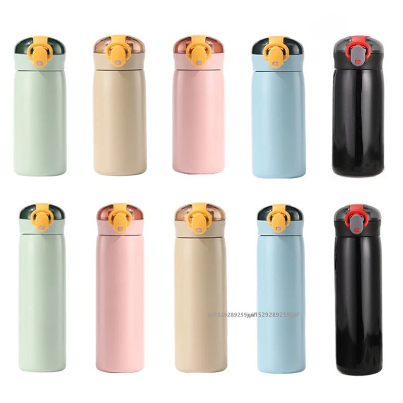 1pc 320/460ML Stainless Steel Thermal Bottle Portable Kids Straw Mug Cold and Hot Thermal Thermos Student Water Bottle
