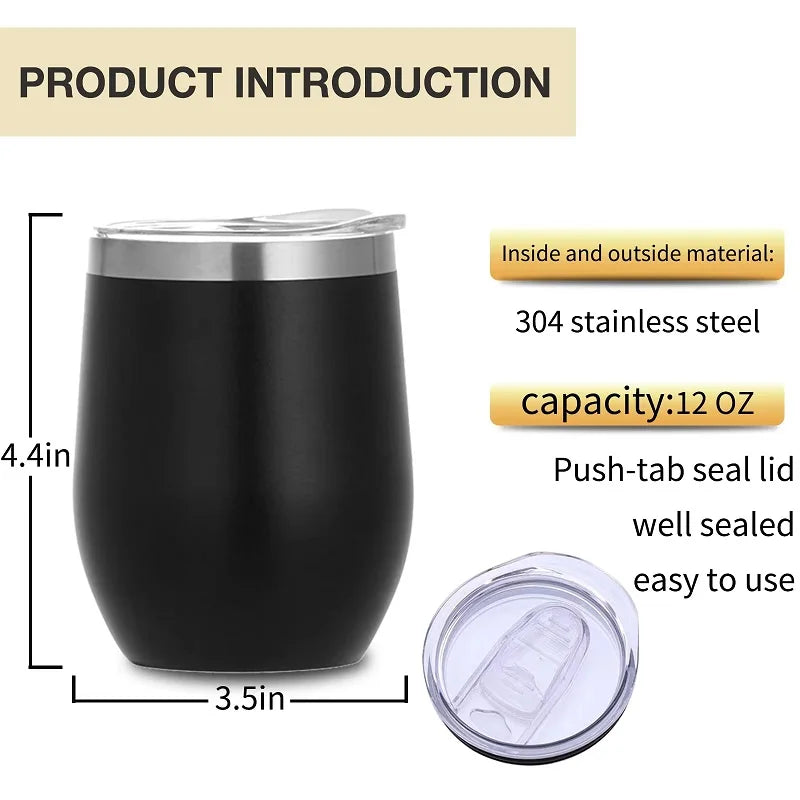 360ml Double Wall Vacuum Insulated Cup 304 Stainless Steel Eggshell Wine Tumbler for Coffee Tea Red Wine Office Home Travel