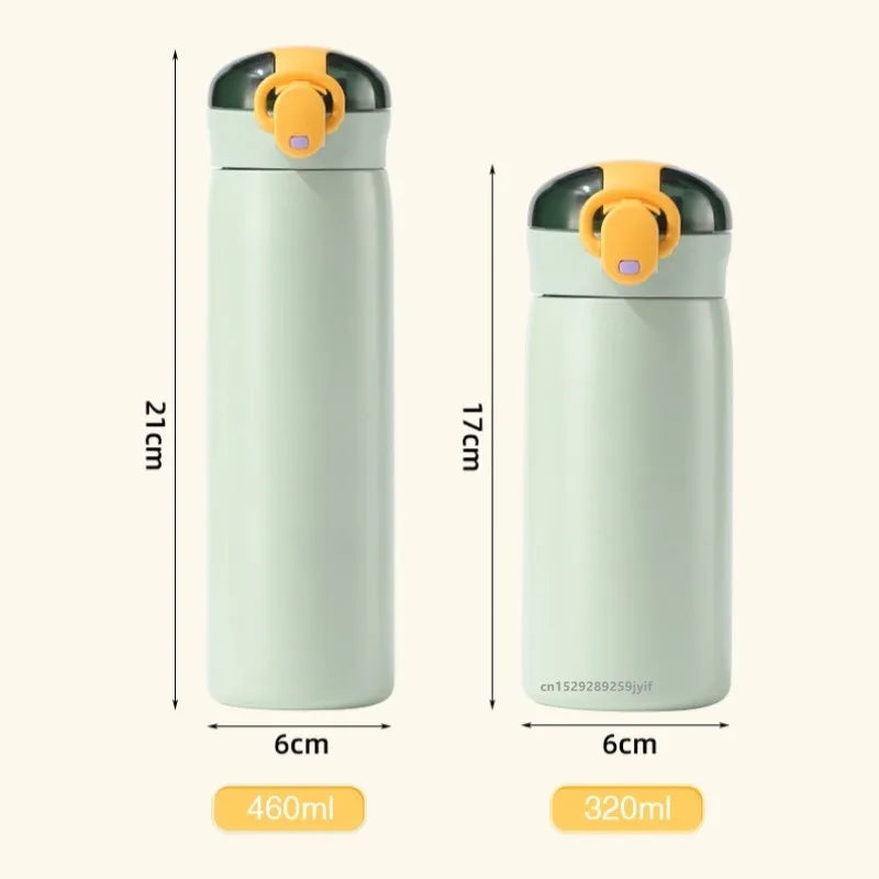 1pc 320/460ML Stainless Steel Thermal Bottle Portable Kids Straw Mug Cold and Hot Thermal Thermos Student Water Bottle