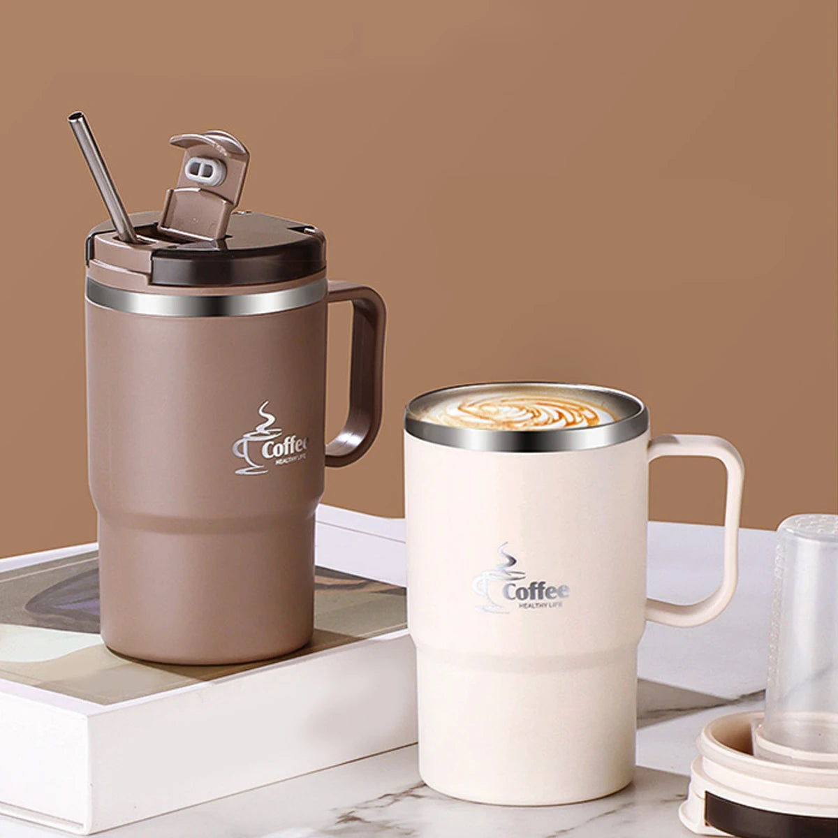 450/500ml 304 Stainless Steel Coffee Cup With Strainer & Spoon Double Wall Insulated Mug Student Portable Drinking Cup Drinkware