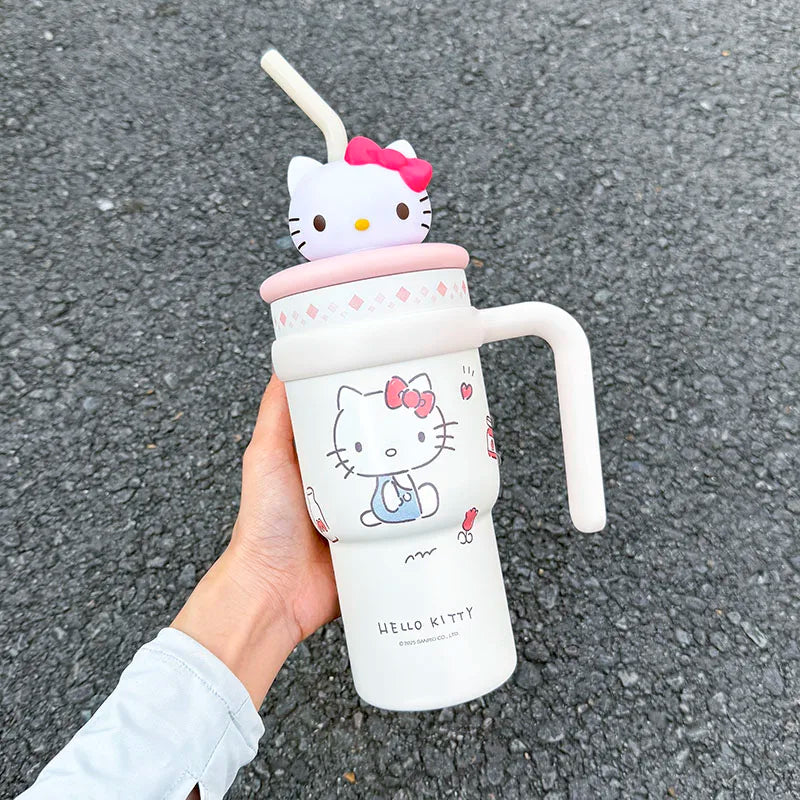 1pc Hello Kitty Insulated Car Cup (700ML) - Cute Double-Walled Cup for Cold Retention, Suitable for Outdoor & Office Use, with B