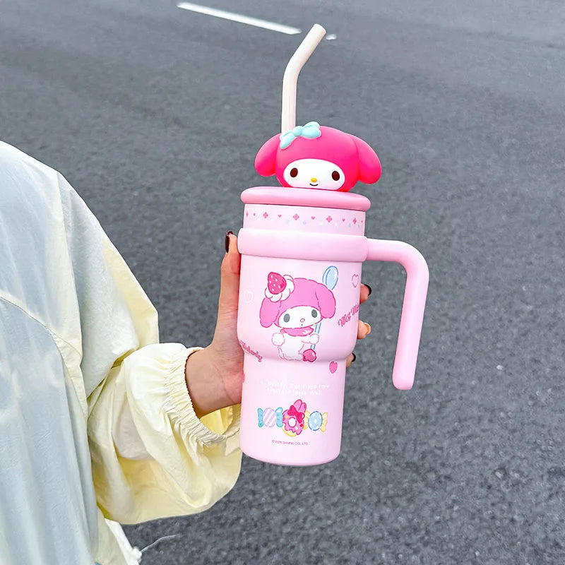 1pc Hello Kitty Insulated Car Cup (700ML) - Cute Double-Walled Cup for Cold Retention, Suitable for Outdoor & Office Use, with B