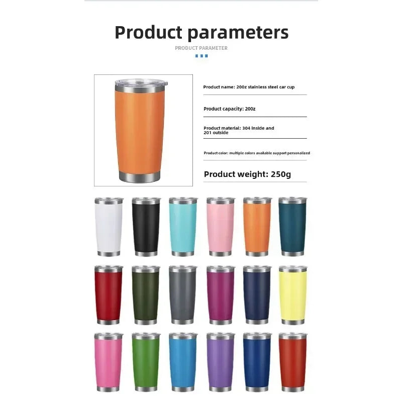 20oz High Color Double Layer Stainless Steel Insulated Cup Car Cup Ice Cream Cup Beer Cup Outdoor Portable Water Cup