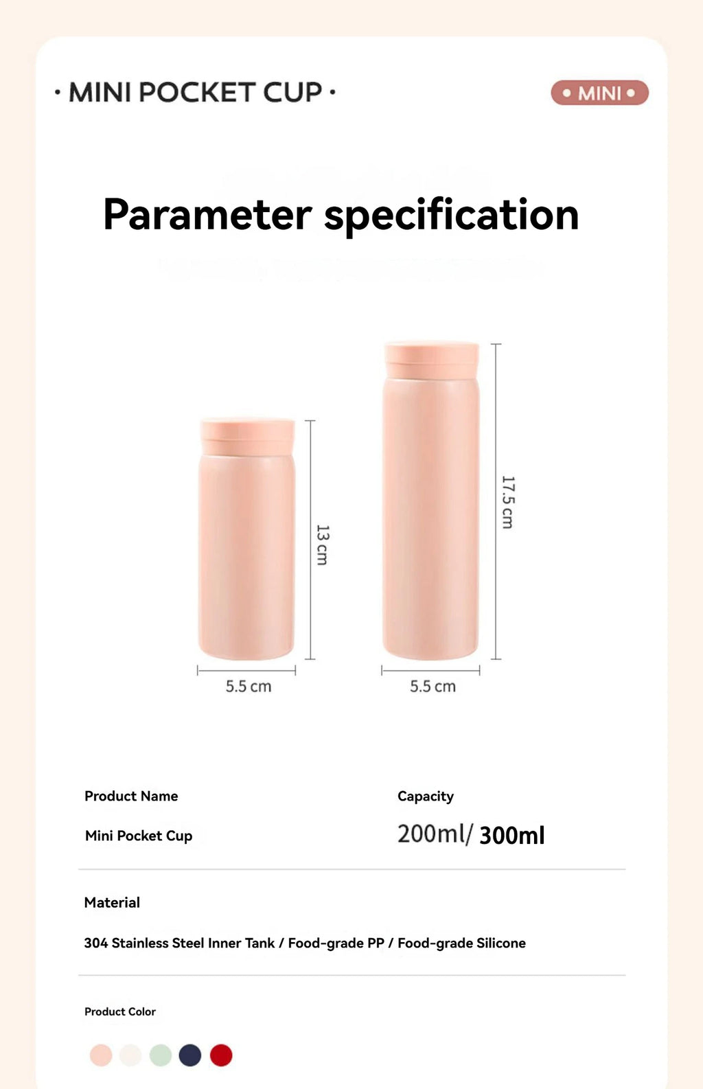 200ML/300ML Mini Insulated Cup Stainless Steel Pocket Cup Car Vacuum Flasks Coffee Cup Portable Leak-proof Thermal Water Bottle