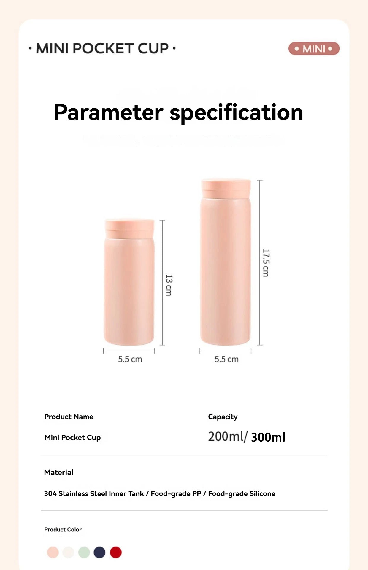 200ML/300ML Mini Insulated Cup Stainless Steel Pocket Cup Car Vacuum Flasks Coffee Cup Portable Leak-proof Thermal Water Bottle
