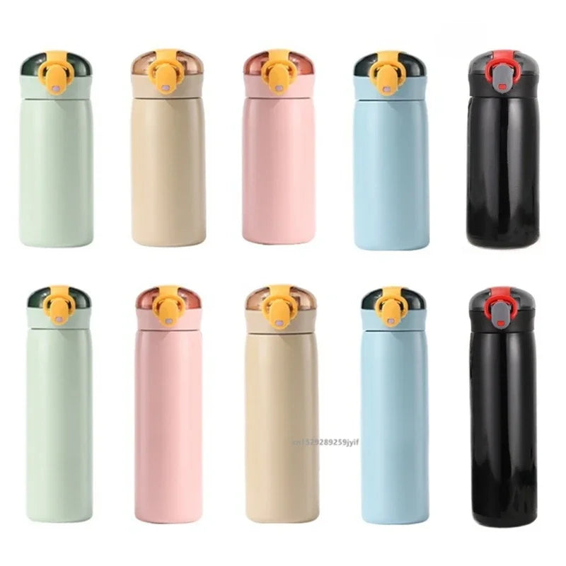 1pc 320/460ML Stainless Steel Thermal Bottle Portable Kids Straw Mug Cold and Hot Thermal Thermos Student Water Bottle