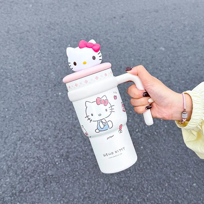 1pc Hello Kitty Insulated Car Cup (700ML) - Cute Double-Walled Cup for Cold Retention, Suitable for Outdoor & Office Use, with B