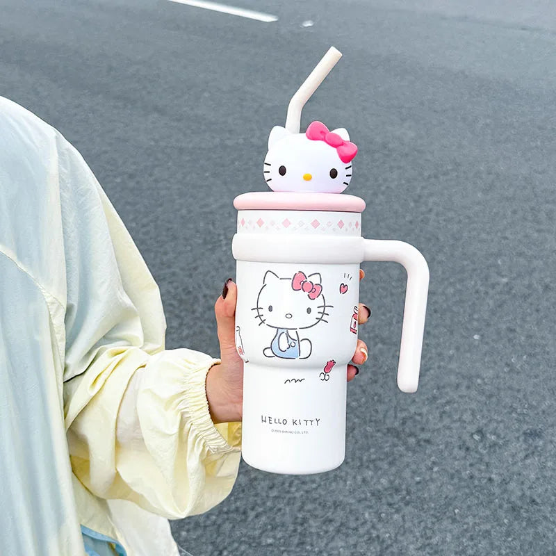 1pc Hello Kitty Insulated Car Cup (700ML) - Cute Double-Walled Cup for Cold Retention, Suitable for Outdoor & Office Use, with B