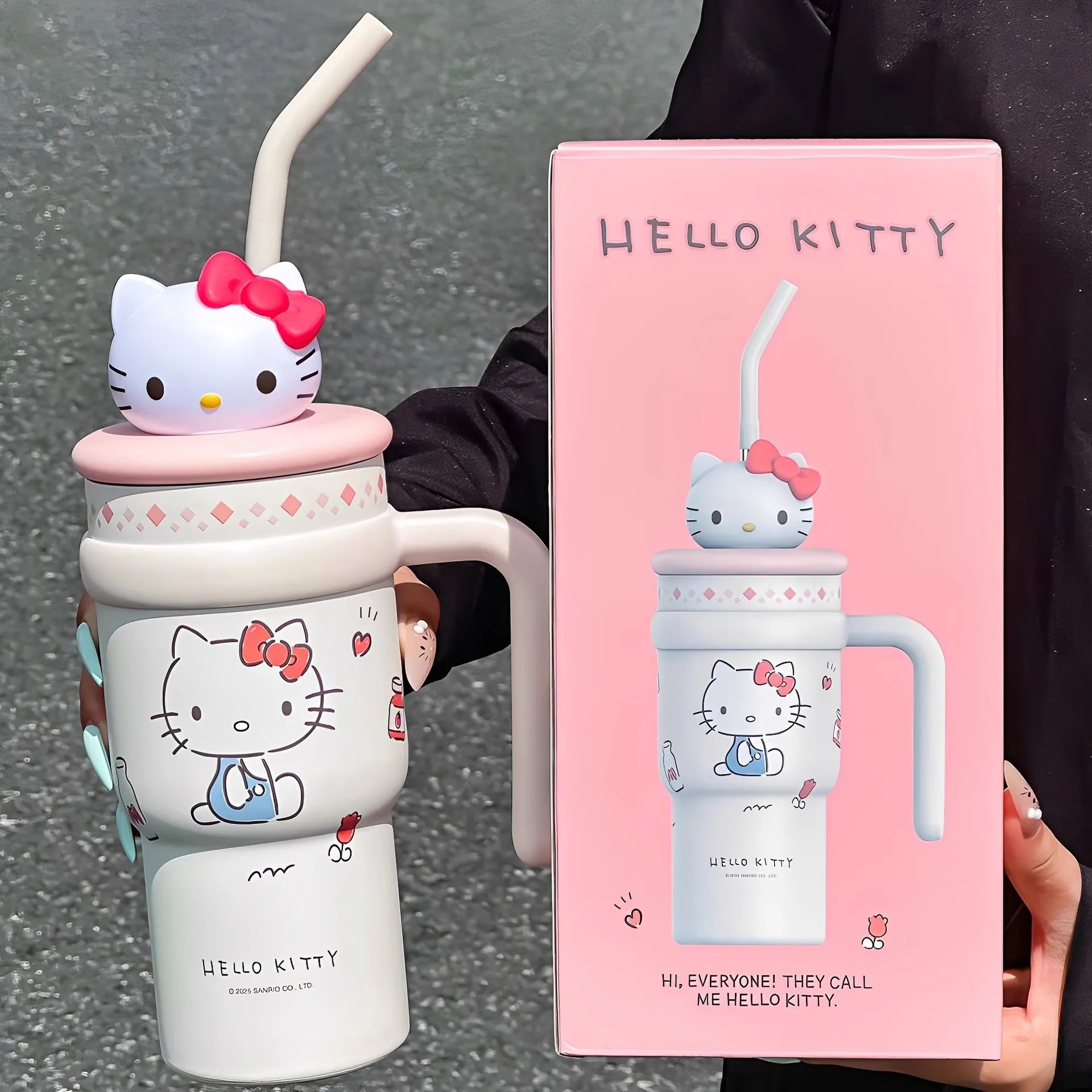 1pc Hello Kitty Insulated Car Cup (700ML) - Cute Double-Walled Cup for Cold Retention, Suitable for Outdoor & Office Use, with B
