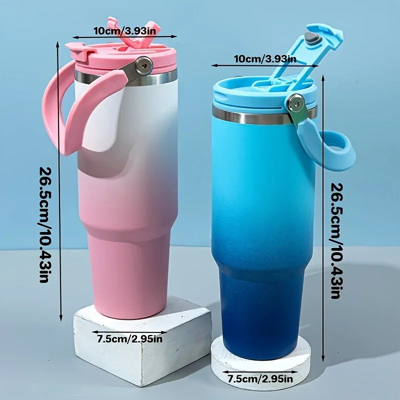 890ML Stainless Steel Thermos Cup Travel Thermos Water Bottle with Straw Keep Cold and Hot Car Coffee Cup Portable Vacuum Flask