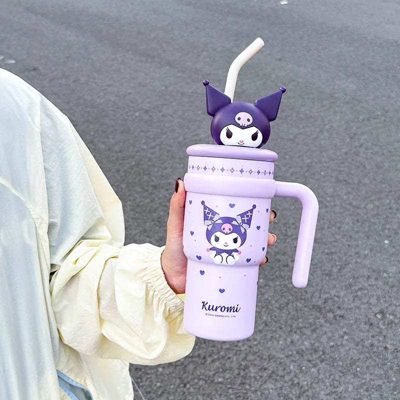 1pc Hello Kitty Insulated Car Cup (700ML) - Cute Double-Walled Cup for Cold Retention, Suitable for Outdoor & Office Use, with B