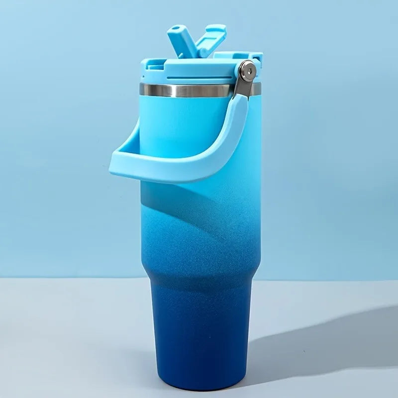 890ML Stainless Steel Thermos Cup Travel Thermos Water Bottle with Straw Keep Cold and Hot Car Coffee Cup Portable Vacuum Flask