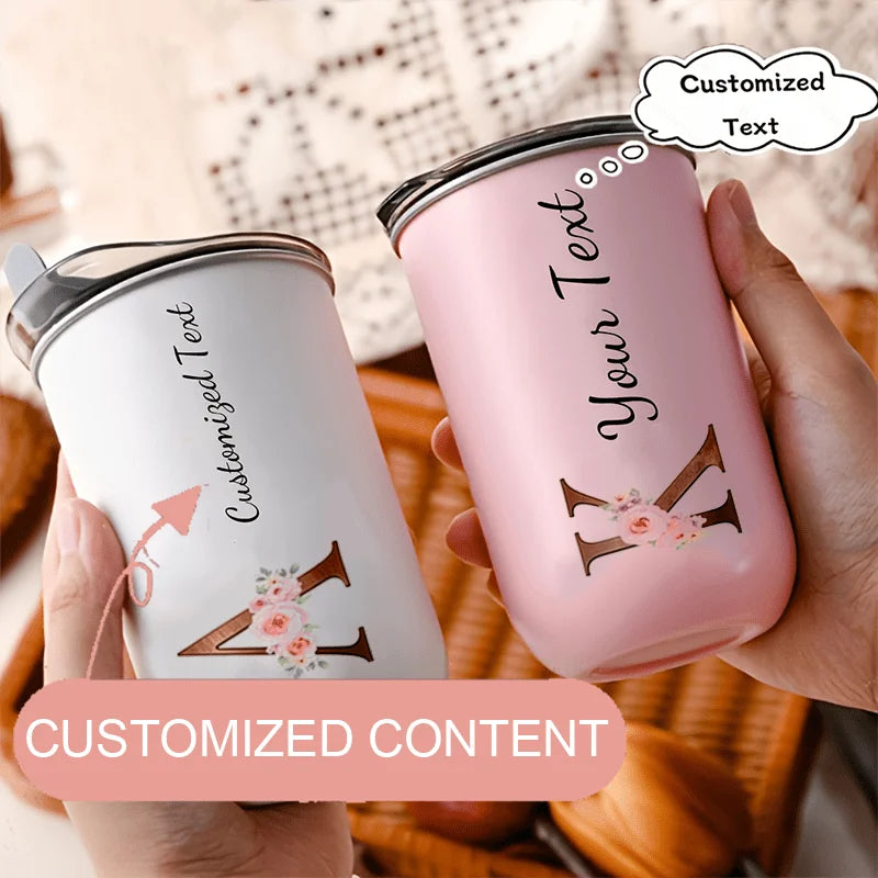 Custom Initial Letter Cup,Personalized Text Custom Stainless Steel Travel Mug,Insulated Coffee Cup for Outdoor Picnic Gift.