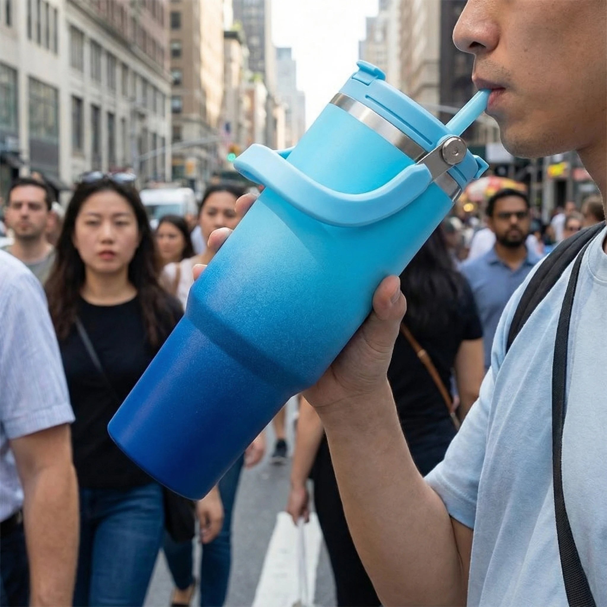890ML Stainless Steel Thermos Cup Travel Thermos Water Bottle with Straw Keep Cold and Hot Car Coffee Cup Portable Vacuum Flask