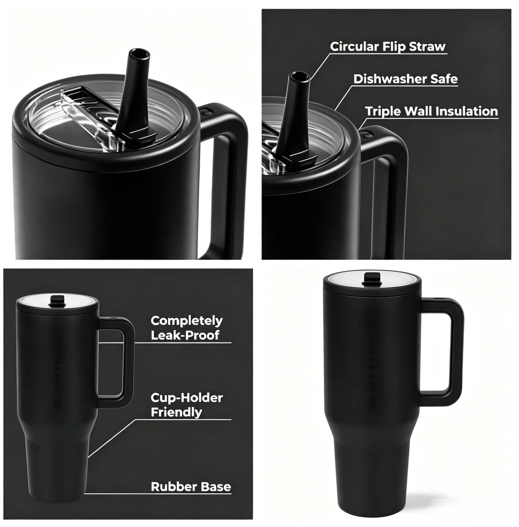 40oz HYD Portable Travel Tumbler, Stylish Universal Car Water Cup with Straw for Men Women