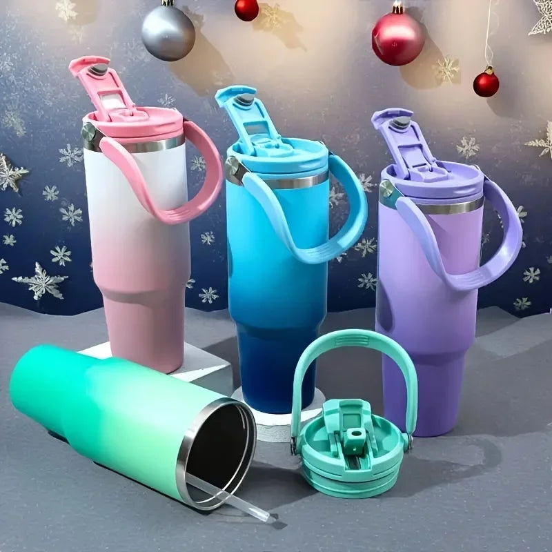 890ML Stainless Steel Thermos Cup Travel Thermos Water Bottle with Straw Keep Cold and Hot Car Coffee Cup Portable Vacuum Flask