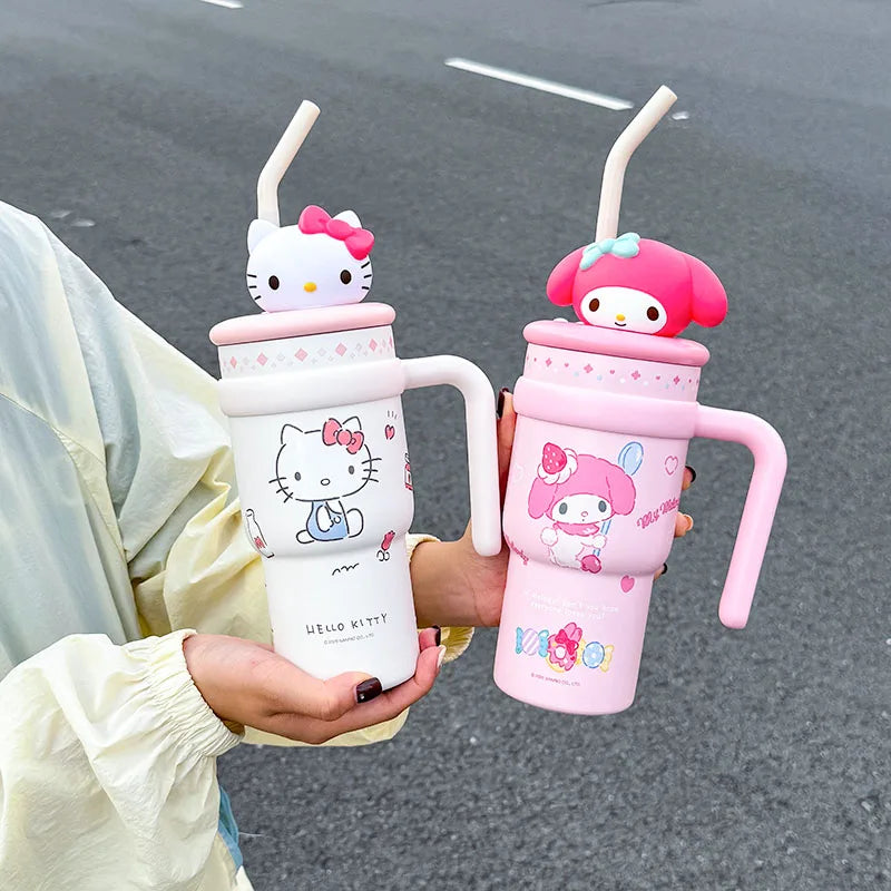 1pc Hello Kitty Insulated Car Cup (700ML) - Cute Double-Walled Cup for Cold Retention, Suitable for Outdoor & Office Use, with B