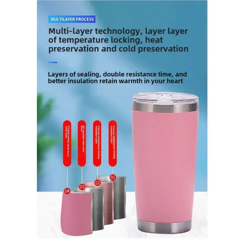 20oz High Color Double Layer Stainless Steel Insulated Cup Car Cup Ice Cream Cup Beer Cup Outdoor Portable Water Cup