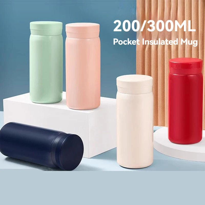 200ML/300ML Mini Insulated Cup Stainless Steel Pocket Cup Car Vacuum Flasks Coffee Cup Portable Leak-proof Thermal Water Bottle
