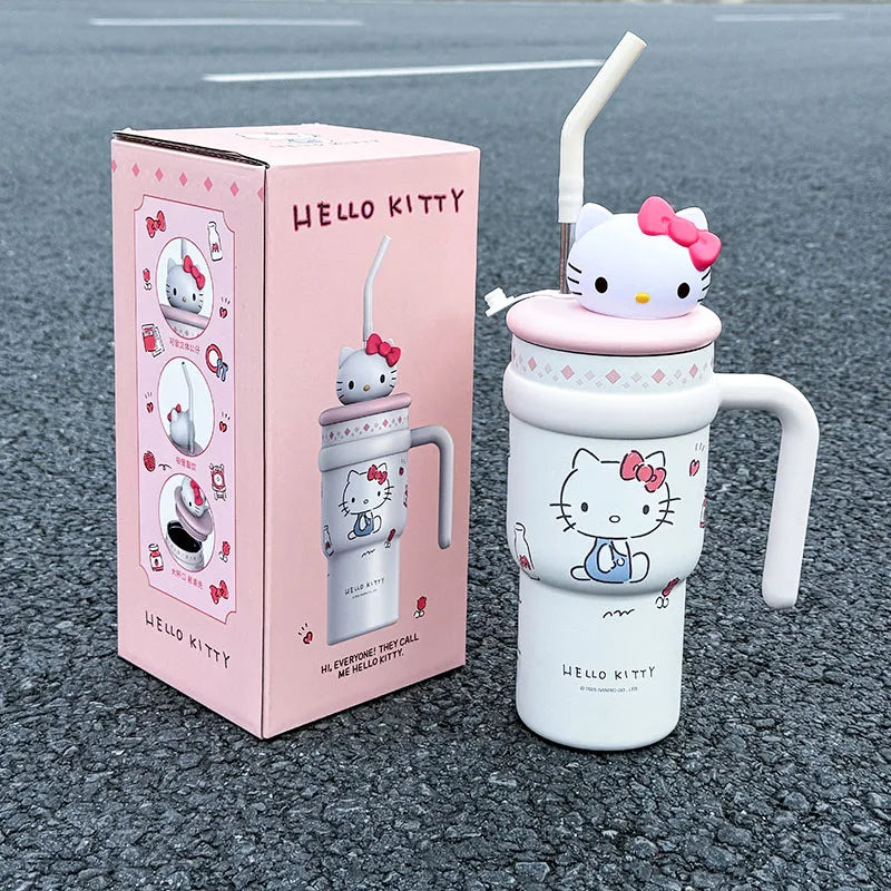 1pc Hello Kitty Insulated Car Cup (700ML) - Cute Double-Walled Cup for Cold Retention, Suitable for Outdoor & Office Use, with B