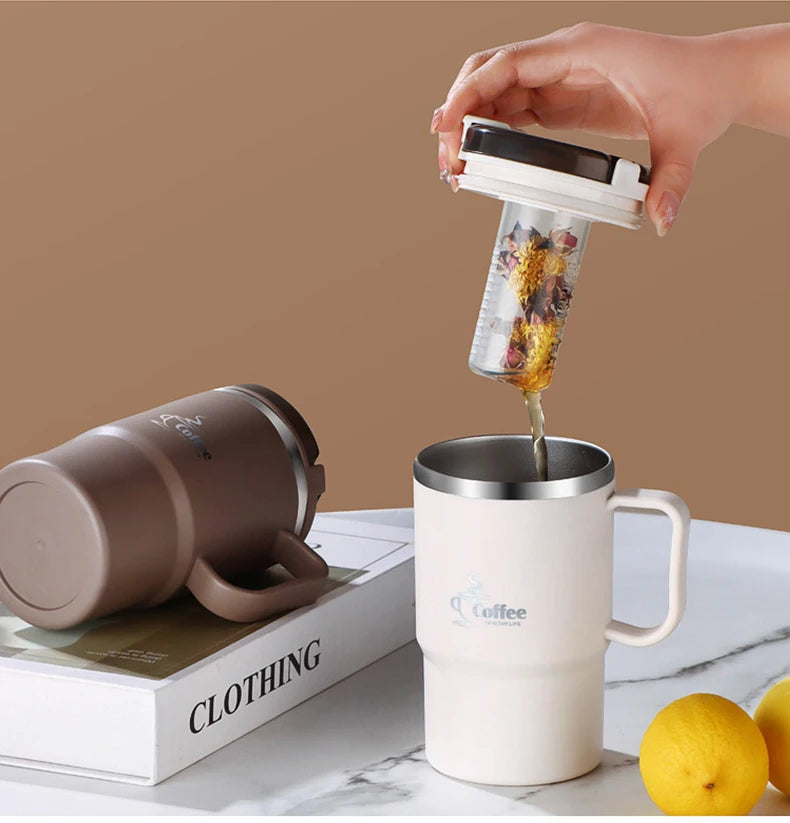 450/500ml 304 Stainless Steel Coffee Cup With Strainer & Spoon Double Wall Insulated Mug Student Portable Drinking Cup Drinkware