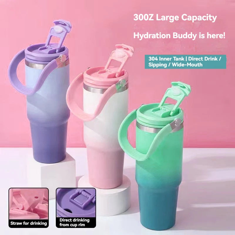 890ML Stainless Steel Thermos Cup Travel Thermos Water Bottle with Straw Keep Cold and Hot Car Coffee Cup Portable Vacuum Flask