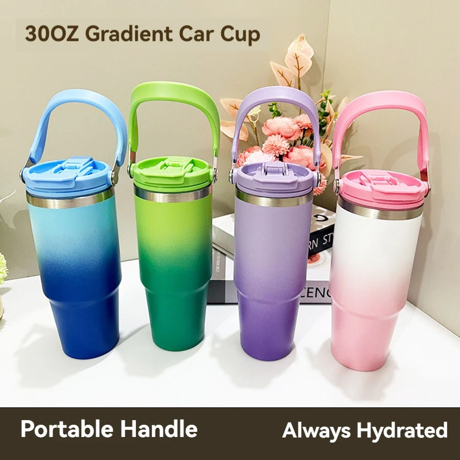 890ML Stainless Steel Thermos Cup Travel Thermos Water Bottle with Straw Keep Cold and Hot Car Coffee Cup Portable Vacuum Flask