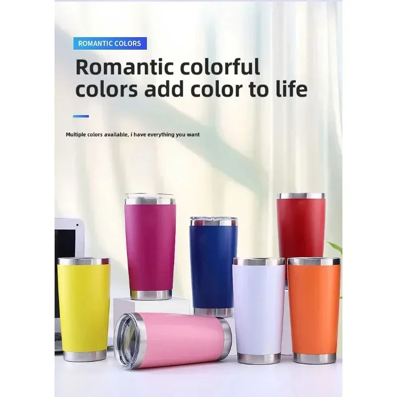 20oz High Color Double Layer Stainless Steel Insulated Cup Car Cup Ice Cream Cup Beer Cup Outdoor Portable Water Cup