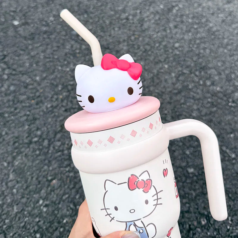 1pc Hello Kitty Insulated Car Cup (700ML) - Cute Double-Walled Cup for Cold Retention, Suitable for Outdoor & Office Use, with B