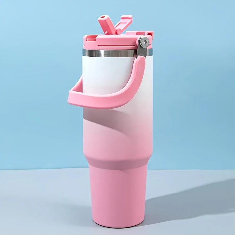 890ML Stainless Steel Thermos Cup Travel Thermos Water Bottle with Straw Keep Cold and Hot Car Coffee Cup Portable Vacuum Flask